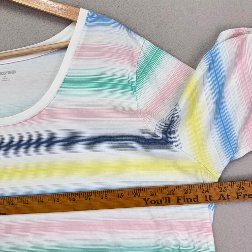 Lands' End T-Shirt Womens 1X Striped Rainbow Scoop Neck Short Sleeve - Picture 4 of 7